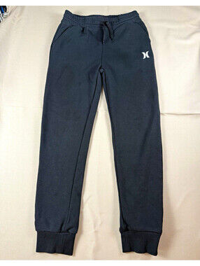 Hurley Boys Black Fleece Jogger Pants M 10/12 Drawstring Pockets Logo